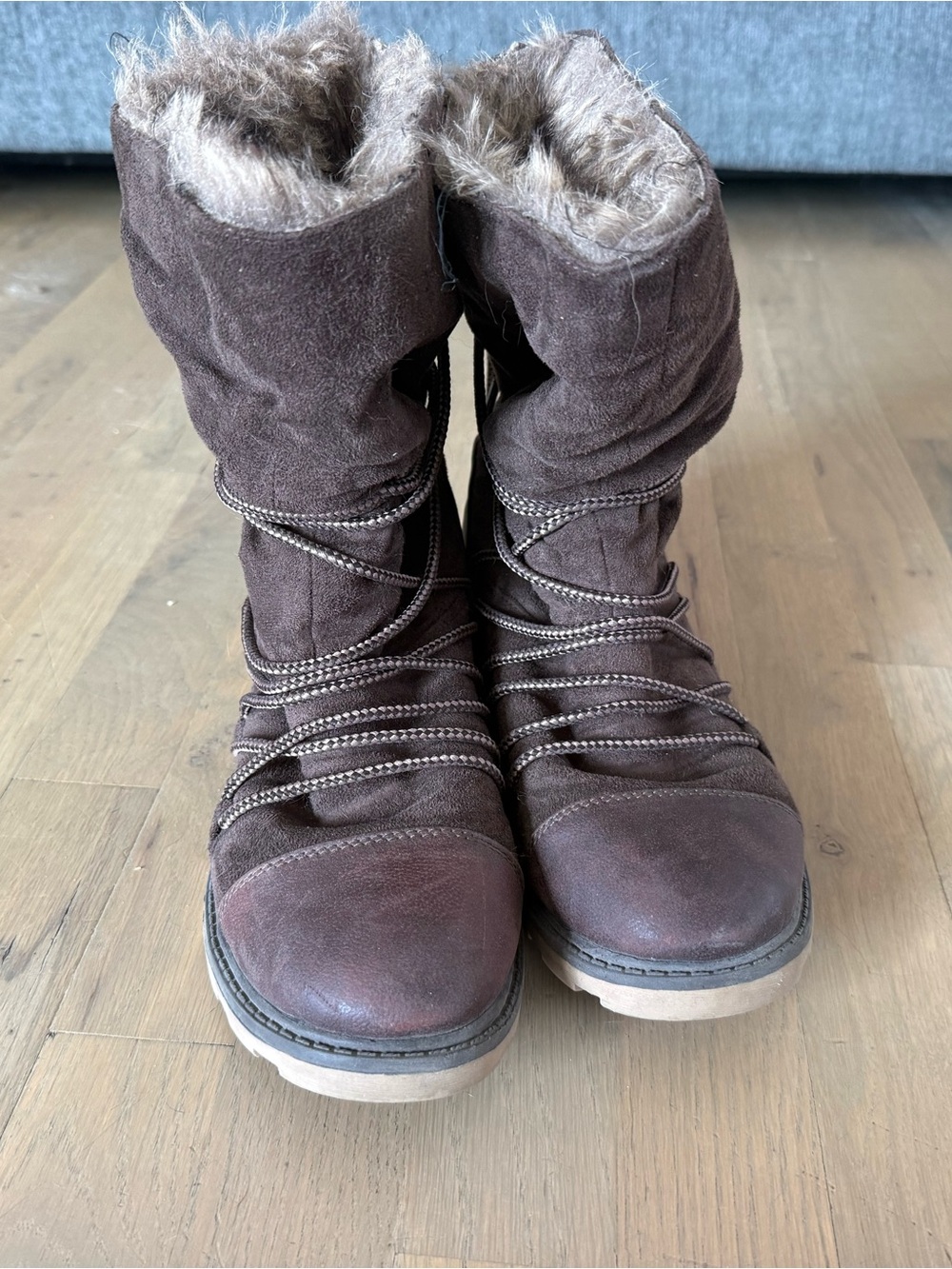 Roxy Brown Faux Fur Lined Wrap Lace Winter Boots